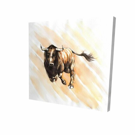 FONDO 16 x 16 in. Bull Running Watercolor-Print on Canvas FO2792275